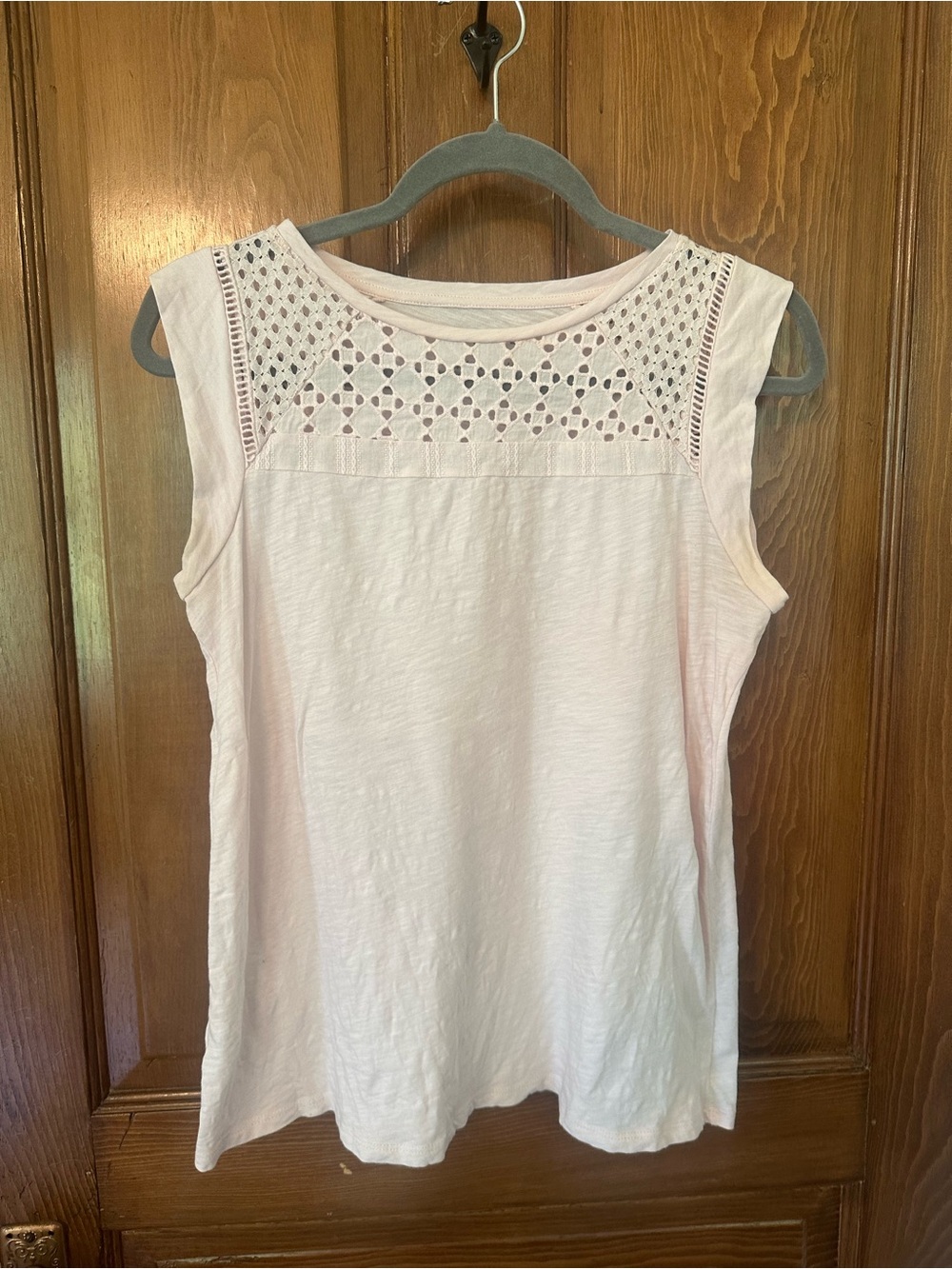 Ann Taylor Loft Pale Pink Crochet Yoke Sleeveless Tank